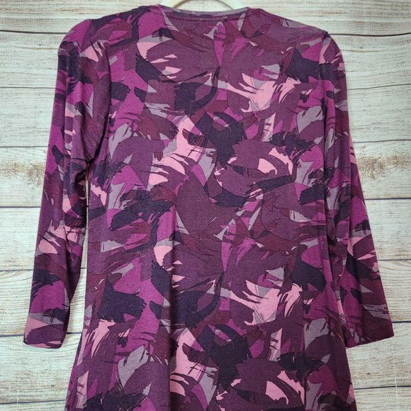 LOGO Lori Goldstein Women's Size XXS Purple Abstract  Tunic Top Chiffon Hemmed - Picture 11 of 14